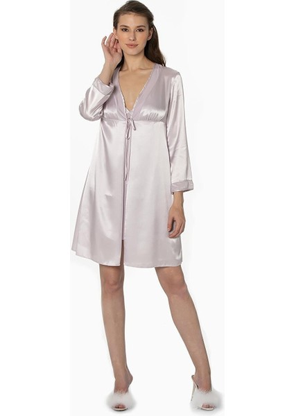 Kadın Kadife Saten Gecelik & Sabahlık Takım - 4040 Viola fiyatları