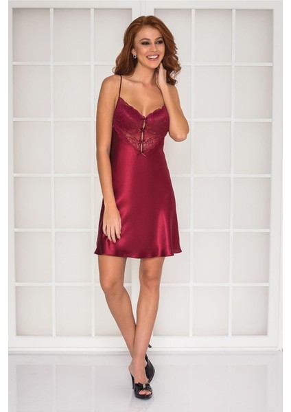 Kadın Saten Dantelli Gecelik & Sabahlık Takım 4300 Bordo fiyatları