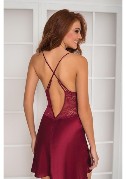 Kadın Saten Dantelli Gecelik & Sabahlık Takım 4300 Bordo modelleri
