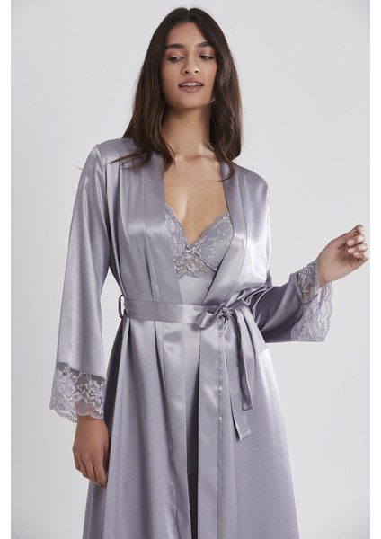 Kadın Saten Dantelli Gecelik & Sabahlık Takım - 4370 Royal modelleri