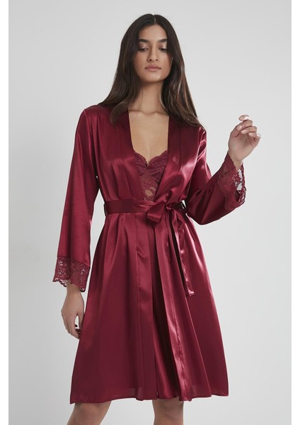 Saten Dantelli Gecelik & Sabahlık Takım - 4265 Bordo fiyatları