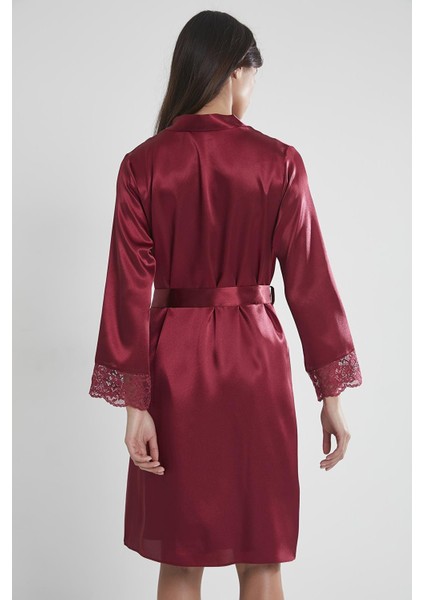 Saten Dantelli Gecelik & Sabahlık Takım - 4265 Bordo fırsatları