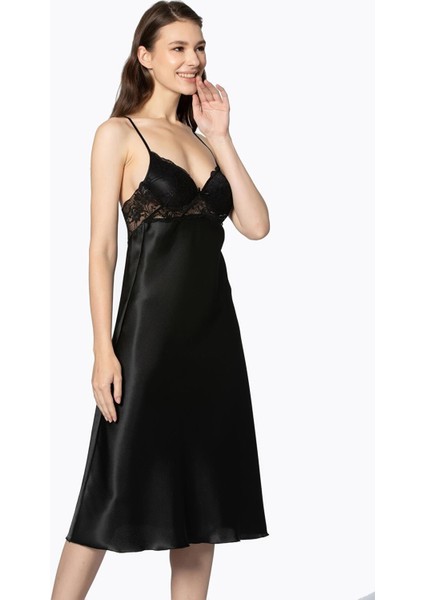 Kadın Saten Dantelli Gecelik & Sabahlık Takım - 4370 Siyah modelleri