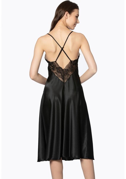 Kadın Saten Dantelli Gecelik & Sabahlık Takım - 4370 Siyah fırsatları