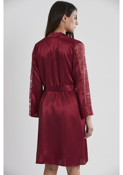 Kadın Saten Dantelli Gecelik & Sabahlık Takım - 4025 Bordo fırsatları