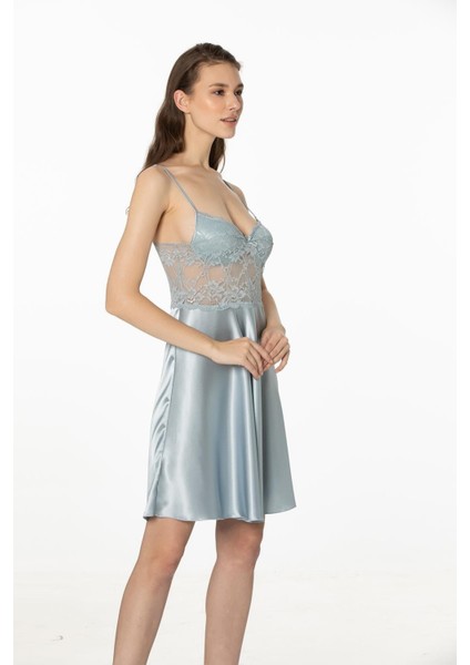 Saten Dantelli Gecelik & Sabahlık Takım - 4265 Mist modelleri