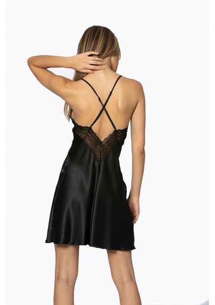 Kadın Saten Dantelli Gecelik & Sabahlık Takım - 4285 Siyah fırsatları