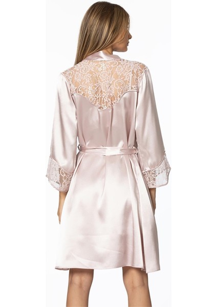 Kadın Saten Dantelli Gecelik & Sabahlık Takım - 4075 Pudra fiyatları