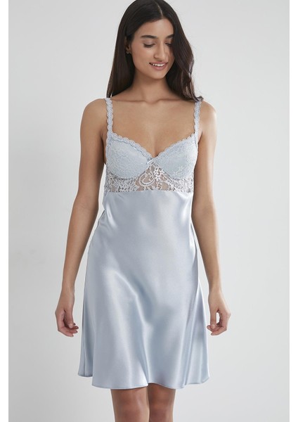 Saten Dantelli Gecelik & Sabahlık Takım - 4090 Mist fırsatları