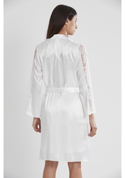 Kadın Saten Dantelli Gecelik & Sabahlık Takım - 4025 Ekru indirimleri