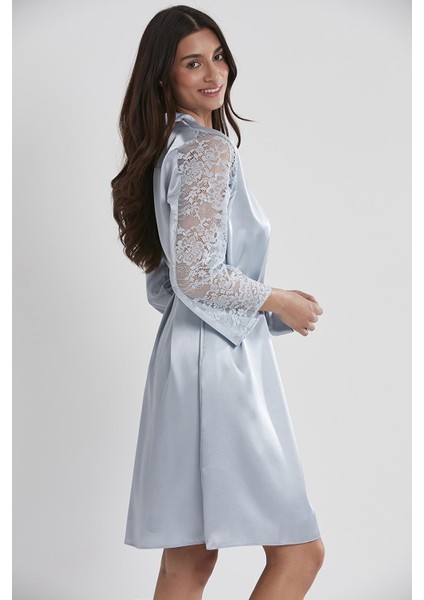Kadın Saten Dantelli Gecelik & Sabahlık Takım - 4025 Mist fırsatları
