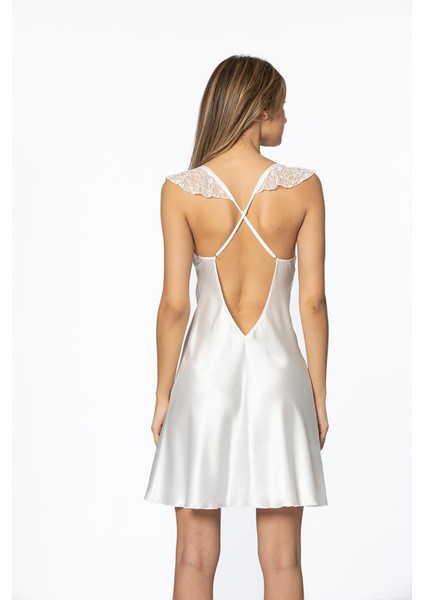 Kadın Saten Dantelli Gecelik & Sabahlık Takım - 4240 Ekru modelleri