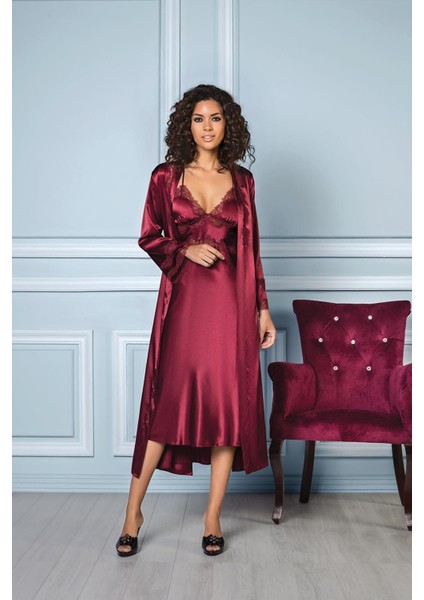 Kadın Saten Altılı Çeyiz Seti - 6960 Bordo