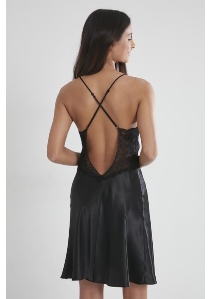 Kadın Saten Dantelli Gecelik & Sabahlık Takım - 4050 Siyah indirimleri