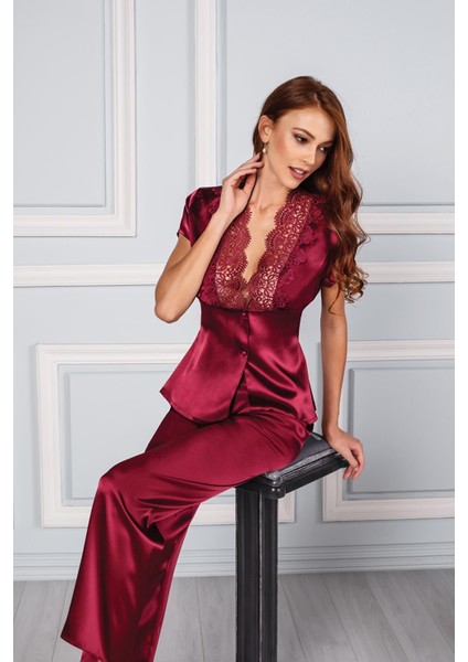 Kadın Saten Altılı Çeyiz Seti - 6325 Bordo fırsatları