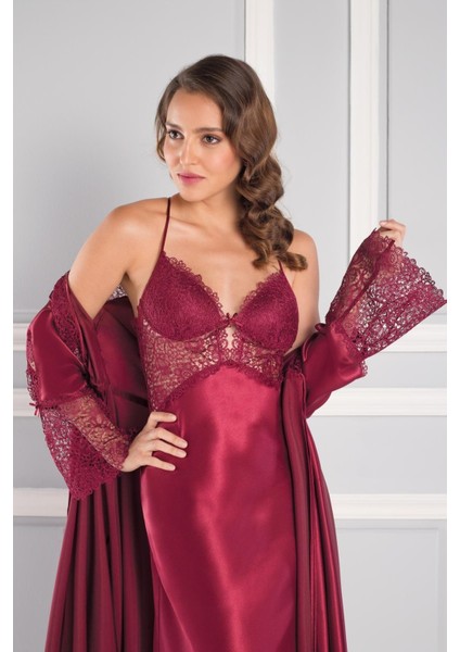 Kadın Saten Altılı Çeyiz Seti 6620 Bordo