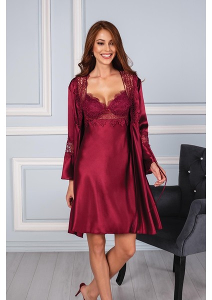 Kadın Saten Altılı Çeyiz Seti - 6325 Bordo