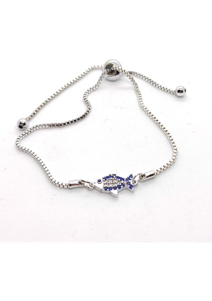 Gümüş Renk Zirkon Taşlı Balık Asansör Bileklik