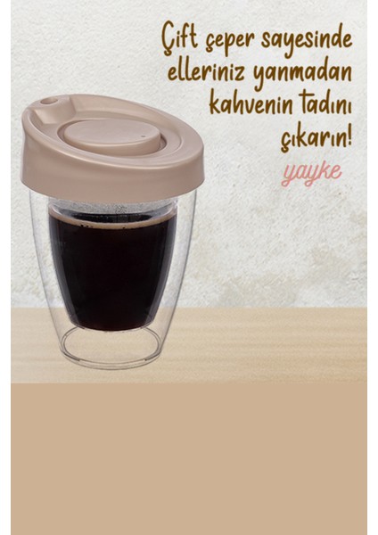 Çift Cidarlı Espresso Lungo Kahve Bardağı Kapaklı El Yakmaz Bardak