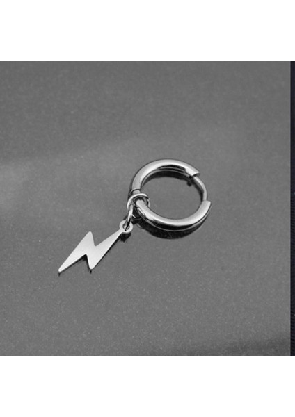 Erkek Gümüş Sallantılı Şimşek Çelik Küpe