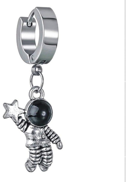 Unisex Paslanmaz Çelik Astronot Robot Sallantılı Halka Küpe