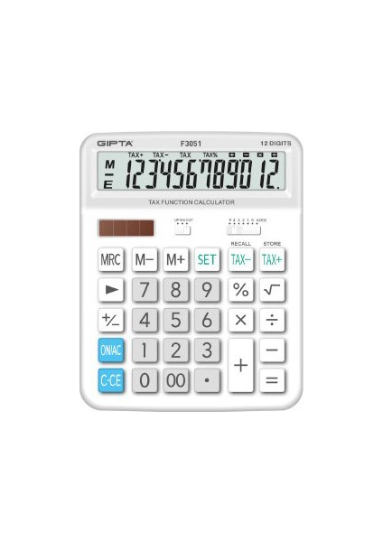 Hesap Makinesi Masa Tipi 12 Dıgıt Vergi Fonksiyonlu Beyaz F3051