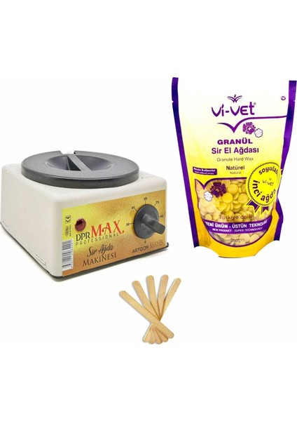 Ağda Makinesi 800ML+250ML Vivet Naturel Soyulan Boncuk Ağda+5 Spatula Vi-Vet