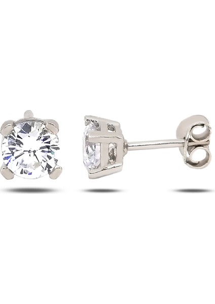3mm Zirkon Tektaş Kadın 925 Ayar Gümüş Küpe