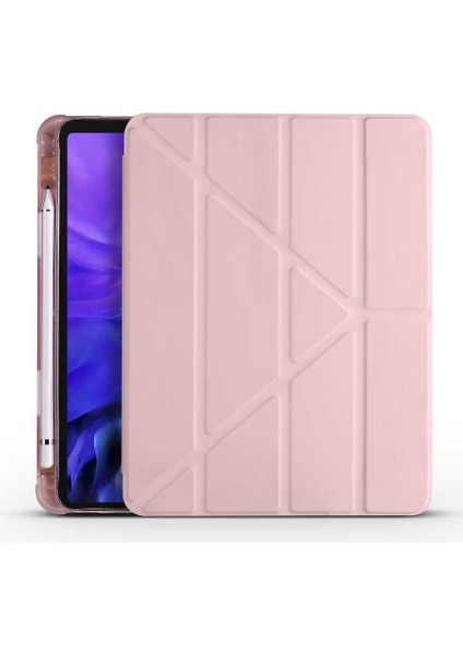 iPad 10.2 (8.nesil) Kılıf Kalem Bölmeli Standlı Tam Uyumlu Rose Gold