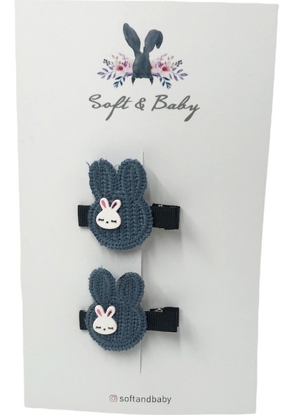 Soft and Baby 2'li Mavi Örgü Tavşan Toka