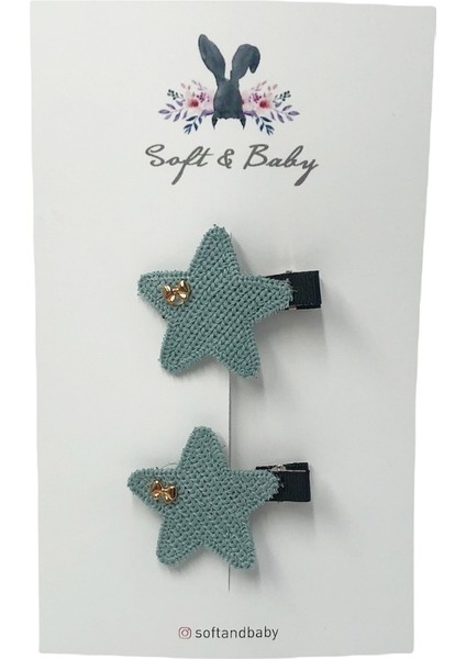 Soft and Baby 2'li Mint Yeşili Örgü Yıldız Toka