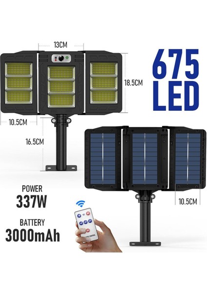 Trendpoint 675LEDLI Solar Bahçe Aydınlatması Projektör Sokak Lambası Hareket Sensörlü Güneş Enerjili