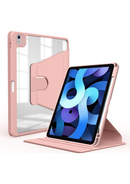 iPad Air 4. Nesil 2020 Uyumlu Kılıf 360° Dönebilen Kalem Bölmeli Standlı Akıllı Kapak Premium Pudra