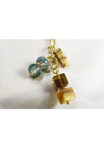 Küp Damla Kehribar ve Akik Taşlı Gerçek Altın Kaplama Tasarım Zincir Kolye fiyatları