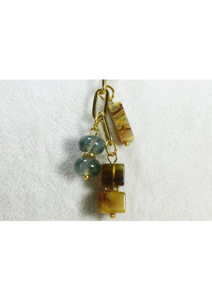 Küp Damla Kehribar ve Akik Taşlı Gerçek Altın Kaplama Tasarım Zincir Kolye fırsatları