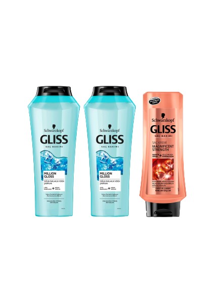 Million Gloss Şampuan 500ML X2 + Gliss Magnificent Saç Kremi 400ML