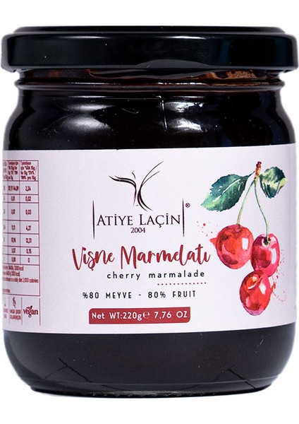 Atiye Laçin Vişne Marmelatı 220 gr (%100 Doğal ,%80 Meyve ,Katkı Maddesi ,Renklendirici ve Koruyucu İçermez.)