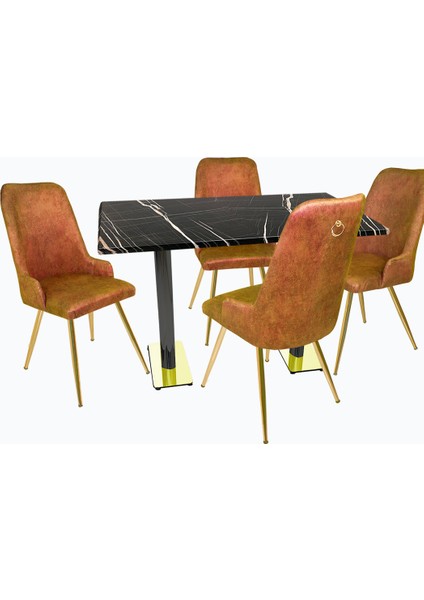 Karanfil Gold Werzalit - Çırağan Gold Masa Takımı (80X120) - Kiremit Royal Mermer