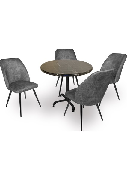 Indigo Werzalit Yuvarlak - Nilüfer Masa Takımı (70 cm Çap) - Royal Mermer Füme