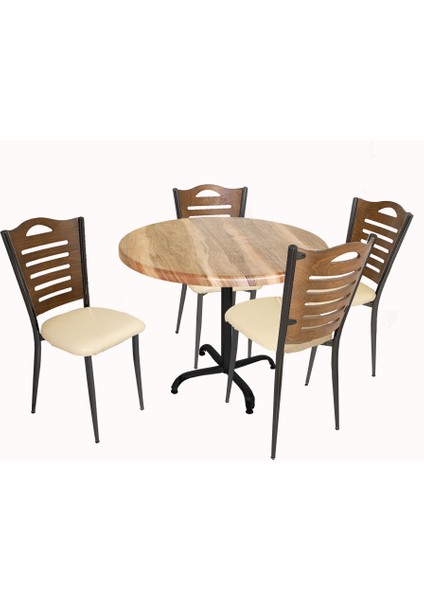 Indigo Werzalit Yuvarlak - Merdiven Tip Masa Takımı (70 cm Çap) - Indiana Wood Krem