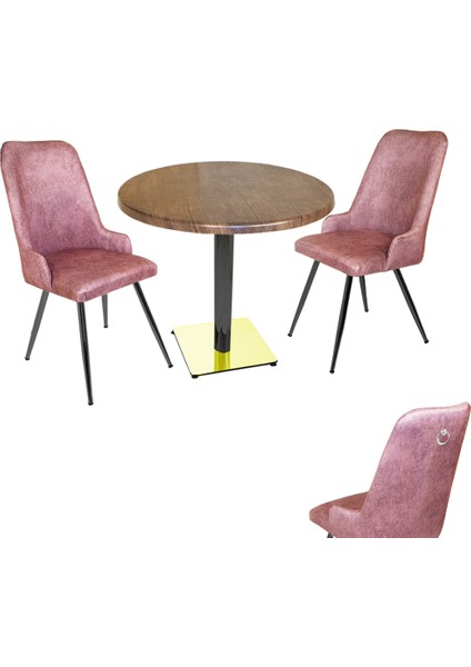 Karanfil Gold Werzalit Yuvarlak - Çırağan Gold Masa Takımı (Q90) - Pembe