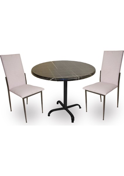 Indigo Werzalit Yuvarlak - Gözde 2li Masa Takımı (90 cm Çap - Royal Mermer Beyaz