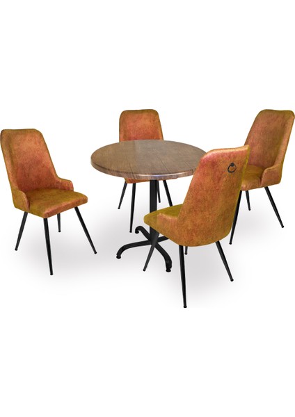 Indigo Werzalit Yuvarlak - Çırağan Masa Takımı (90 cm Çap) - Antik Dark Kiremit