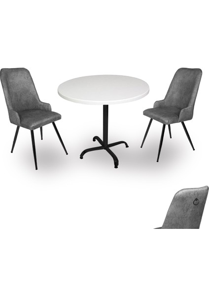 Indigo Werzalit Yuvarlak - Çırağan 2li Masa Takımı (90 cm Çap) - Füme