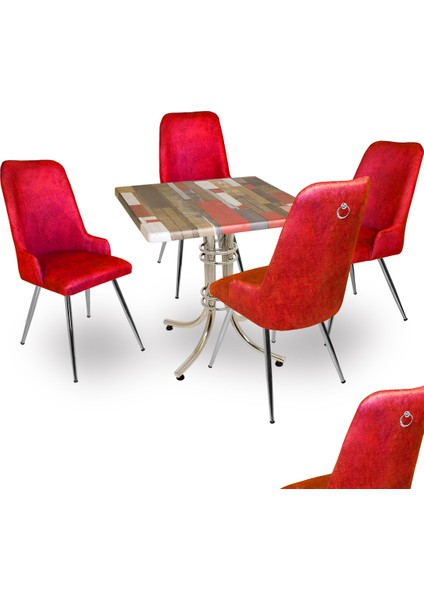 Buket Werzalit Kare-Çırağan Masa Takımı - Red Wood Bordo