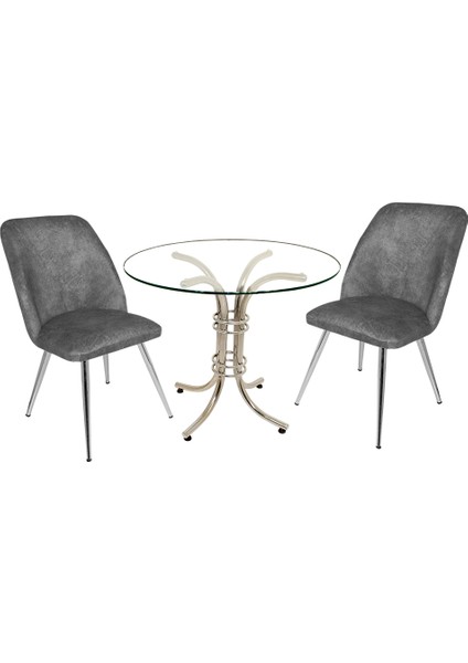 Buket Yuvarlak Cam - Nilüfer 2li Mutfak Masa Takımı - Füme