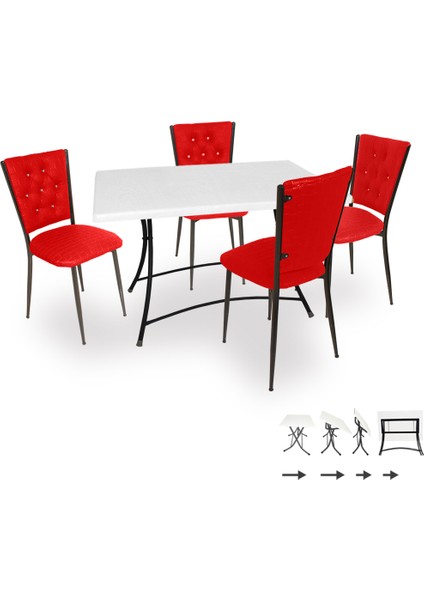 Moden Katlanır Werzalit-Kapitoneli Mutfak Masa Takımı - Kırmızı