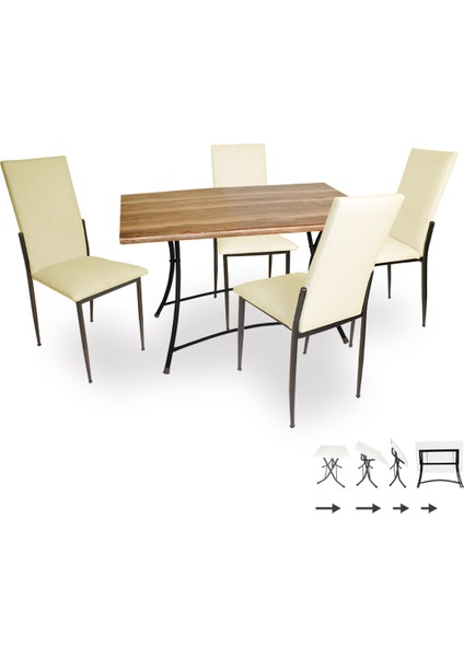 Modern Katlanır Werzalit-Gözde Mutfak Masa Takımı - Indiana Wood Krem