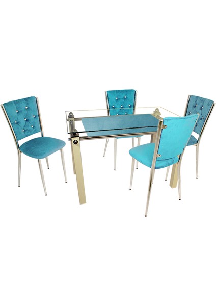 Kapitoneli Cam Mutfak Masa Takımı (Kumaş) - Gökkuşağı modelleri