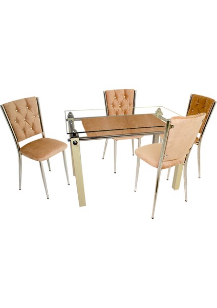 Kapitoneli Cam Mutfak Masa Takımı (Kumaş) - Kapiçino